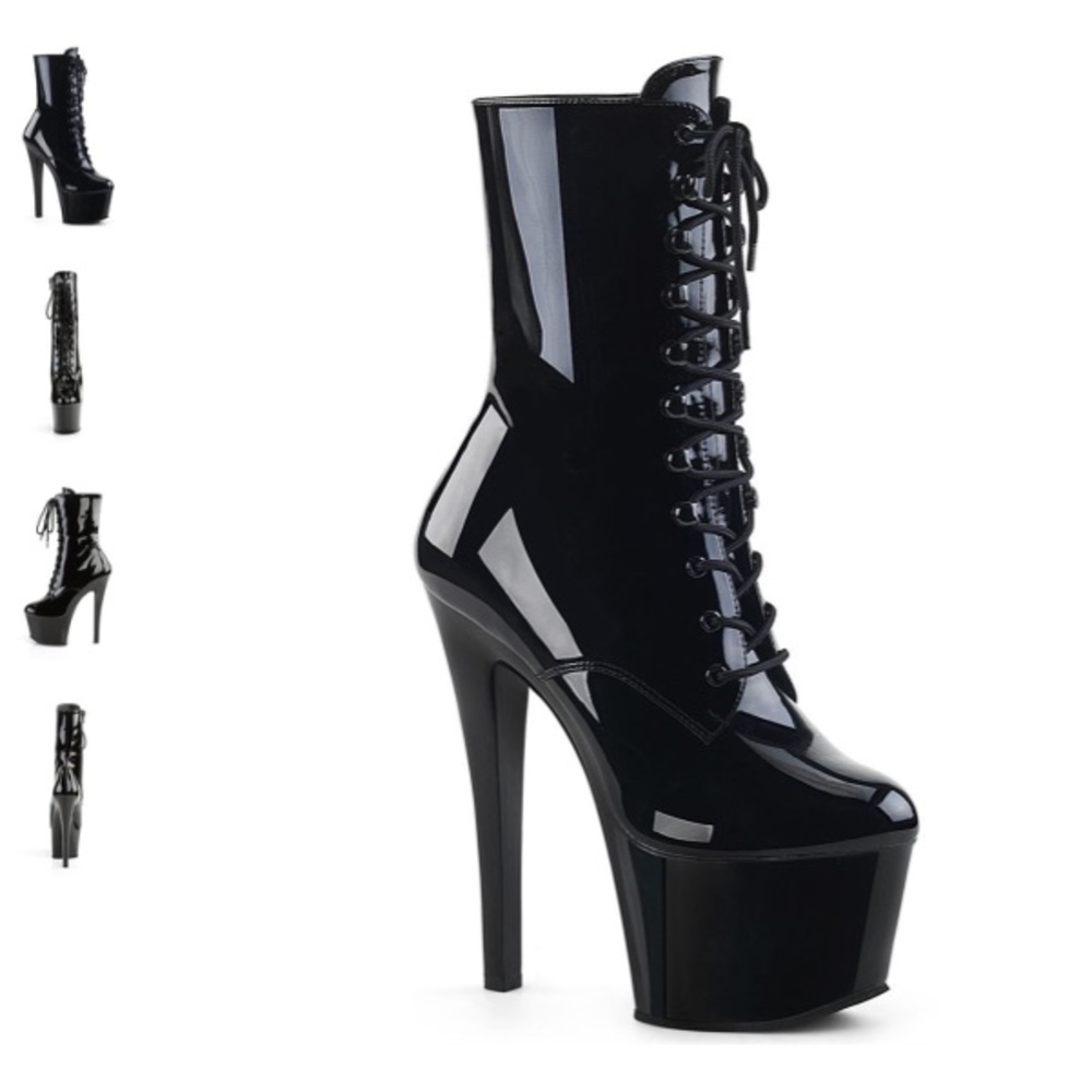 Pleaser Leather Pole Dancing Heels Black size 8